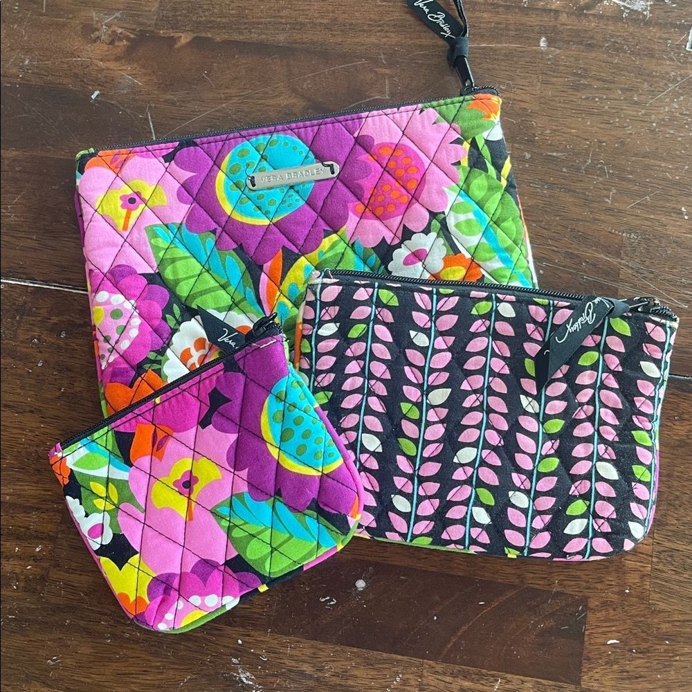Vera Bradley Va Va Bloom 3 Piece Quilted Pouch Set Retired Floral Pattern